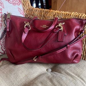 Coach Red Leather Three-way  Bag with Gold Hardware